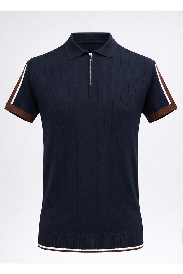 Navy Blue Polo Collar Knitwear
