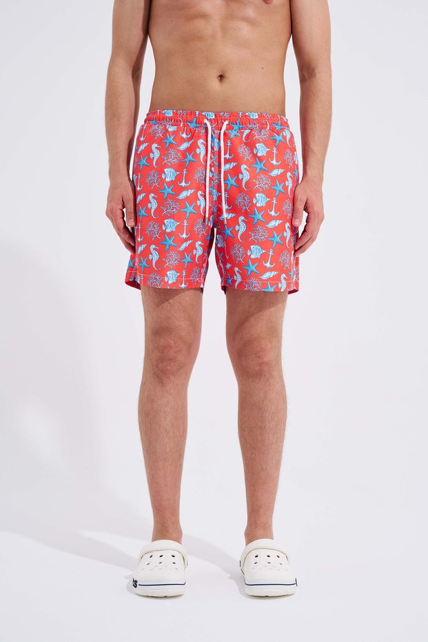 Men's Underweater Crautures Printed Swim Shorts Red