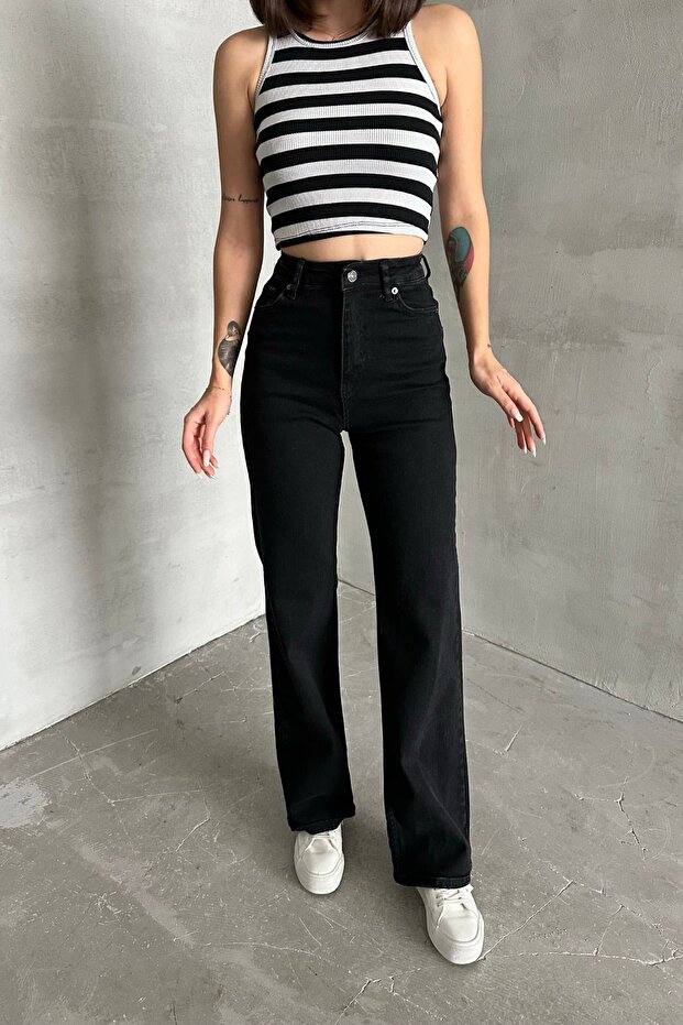 Women's Stretchy Wide Leg Palazzo Black Jeans