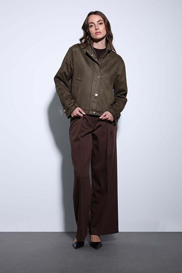 Khaki Suede Bomber Jacket