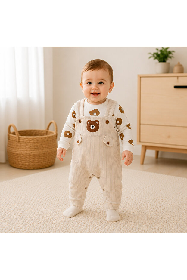 Babynova Teddy Bear Patterned Unisex Baby Salopet Jumpsuit