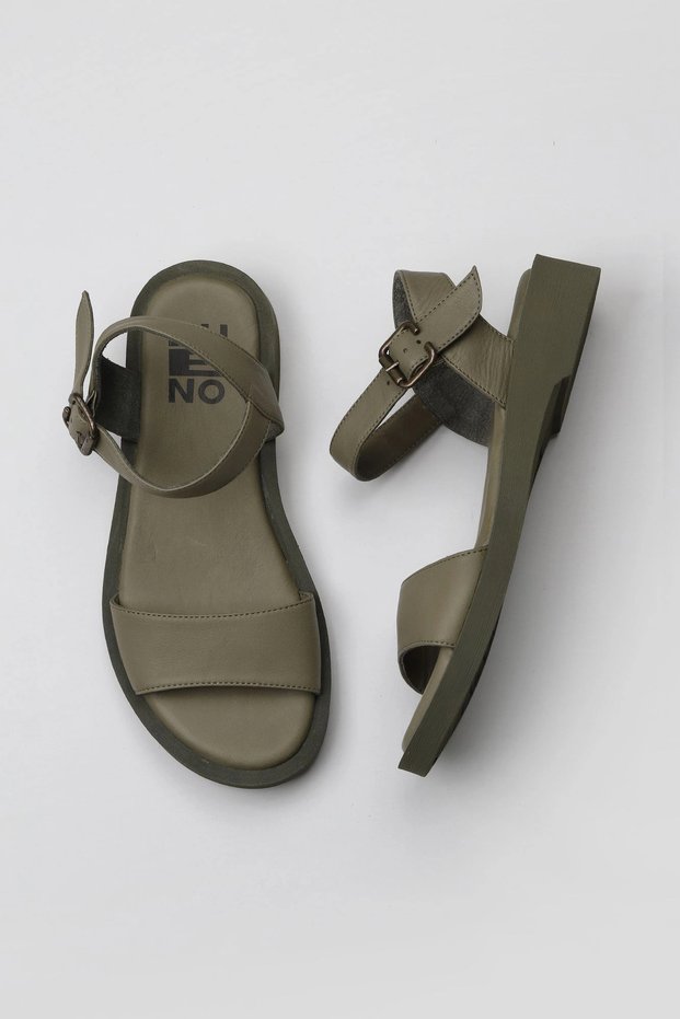 Khaki Leather Women's Sandals 01Wy2900