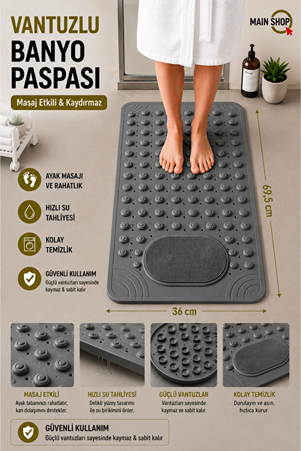 Massage Suction Cup Bath Mat & Non-Slip Floor Shower Cabin Mat 36X70 cm M-162
