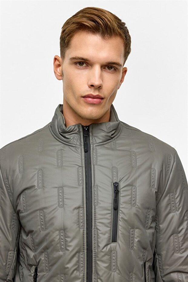 Gri Slim Kapitone Mont - 6