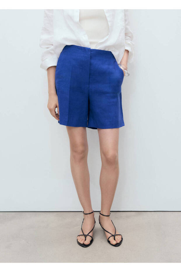 Mid-Waist Straight Cut Linen Shorts