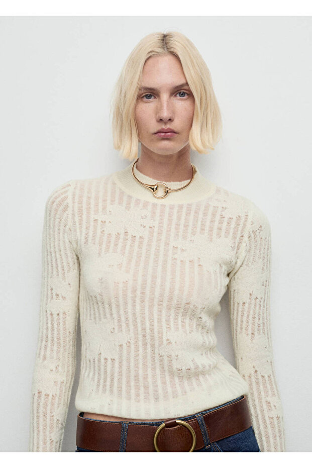 Floral Pattern Openwork Knit Sweater