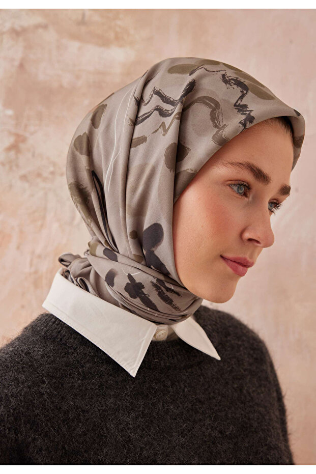 Aura Pattern Cotton Silk Scarf Light Gray