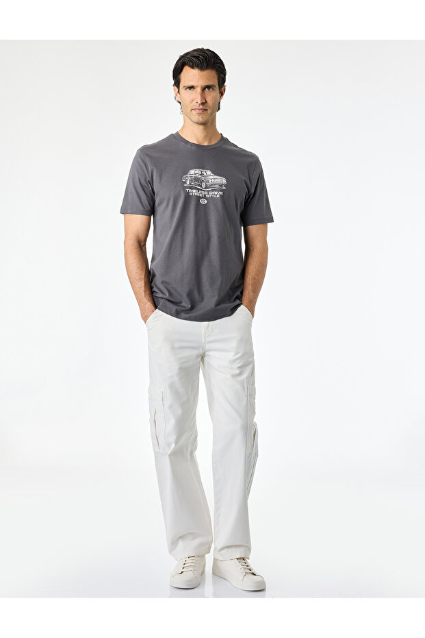 Regular Fit Short-Sleeved Crew Neck Cotton Printed T-Shirt