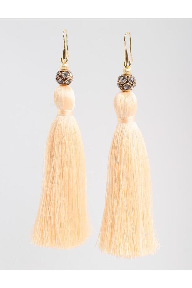 Yellow Stone Detailed Tassel Earrings