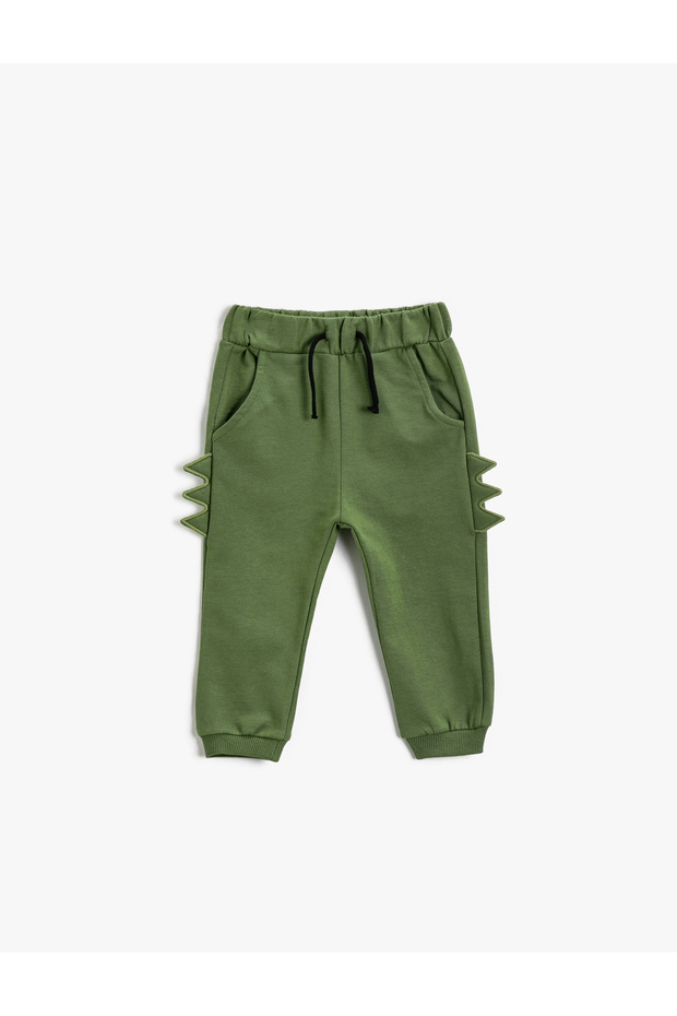 Jogger Sweatpants Pocket Dinosaur Print Detailed Applique Tie Waist