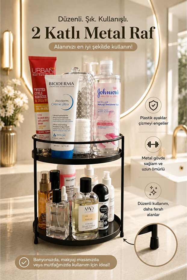 Black | | Bathroom Cosmetic Jewelry Organizer Multi-Purpose Organizer 2-Tier Serving Presentation Tray Catering Tray Black