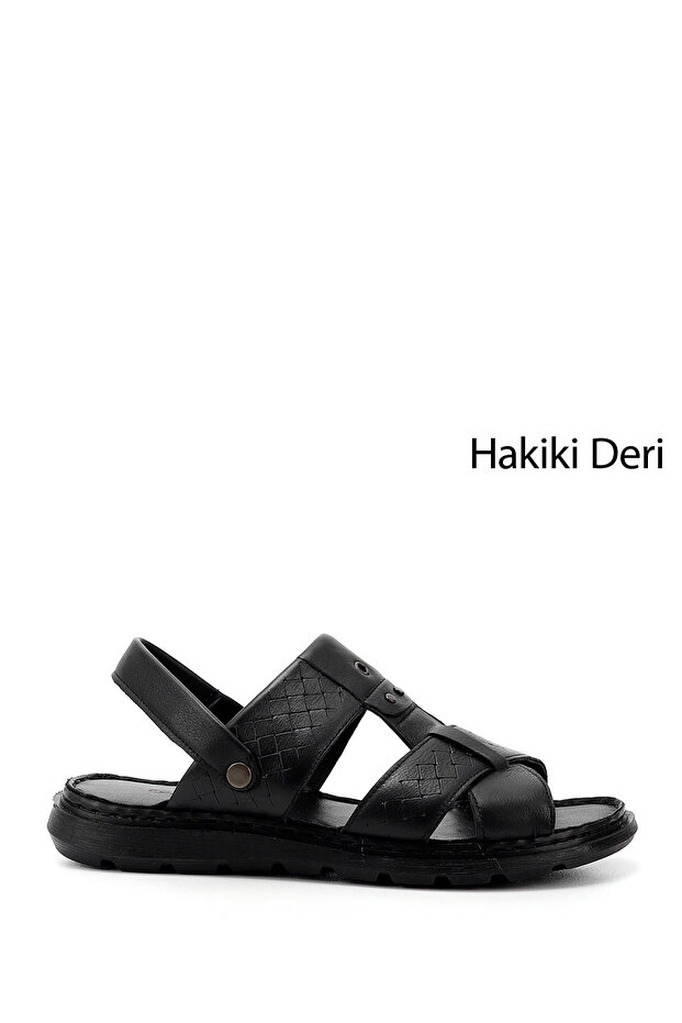 Men's Black Genuine Leather Comfort Sandals