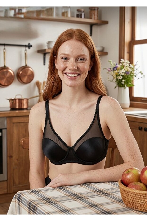 Black Tulle Detailed Gathering Underwire Micro Bra