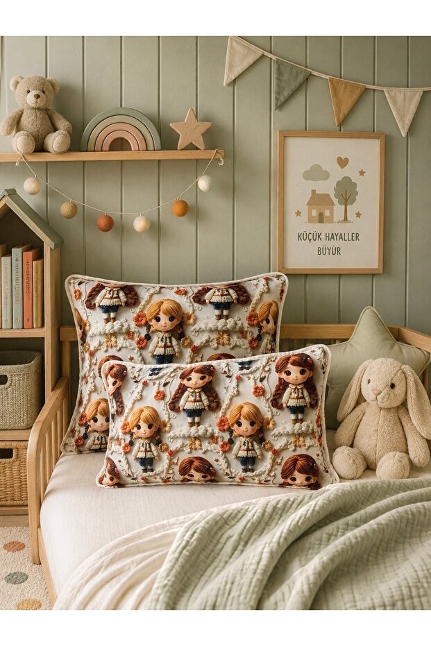 Digital Printing Baby Pattern Piping Detailed Throw Pillow Cover 1 Piece