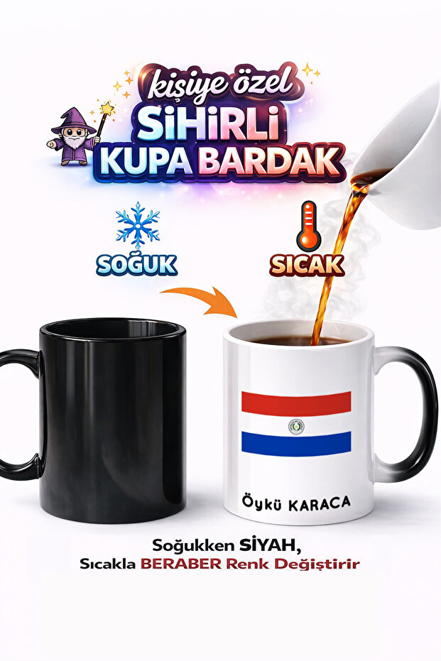 Country Py Paraguay Flag Flag Double Sided Printed Porcelain Magic Mug Cup Gift