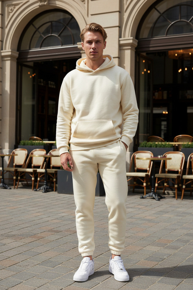 Men's Oversized Sweatpants Set with Kangaroo Pockets and Elastic Cuffs - Home Wear