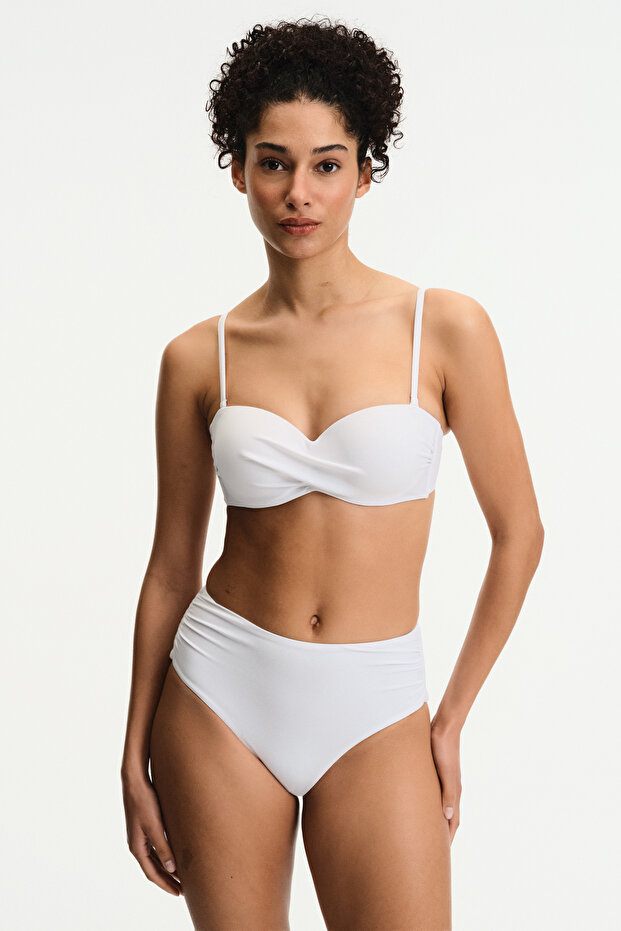 White High Drawstring Bikini Bottom - 3