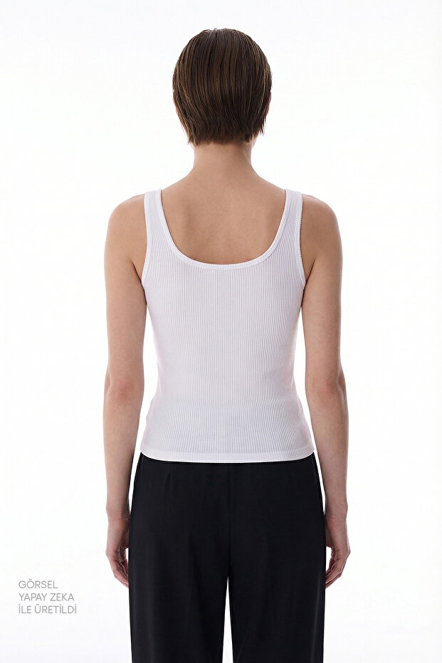 White Seamless Square Neck Top - 2