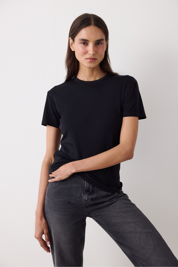 Tricou negru basic slim fit - 2