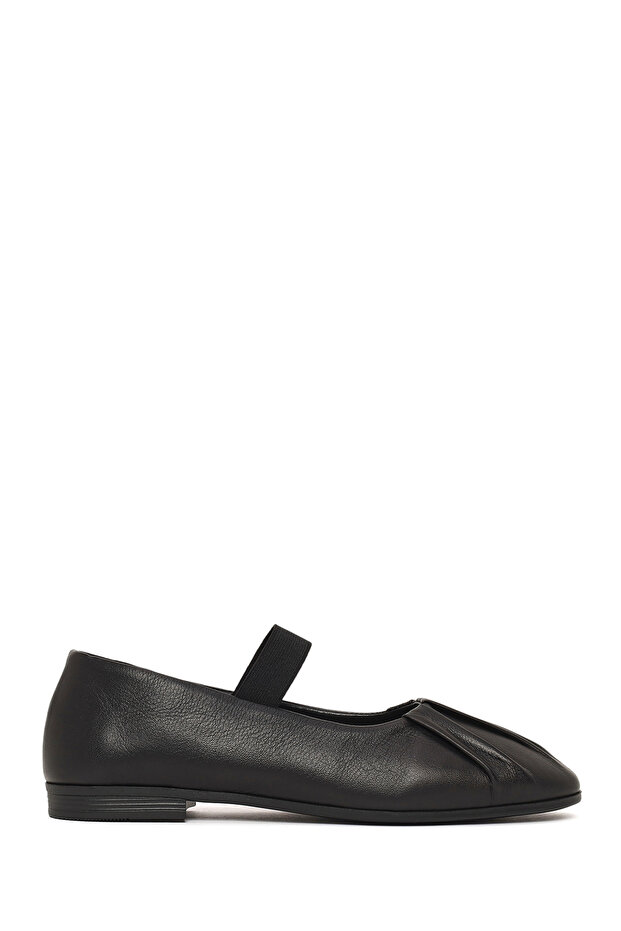 Women's Black Bandage Leather Ballet Flats 26Pfd350618