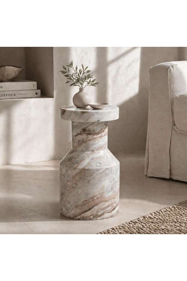 Kretzer Accent Table Marble - White & Beige