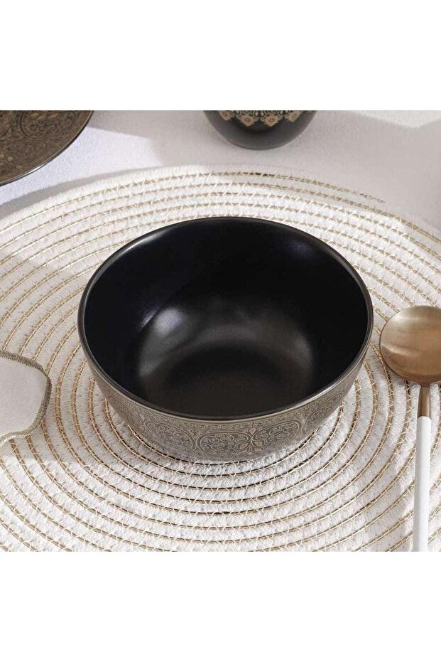 Gilded Filigree Stoneware Cereal Bowl Dia15cm -black