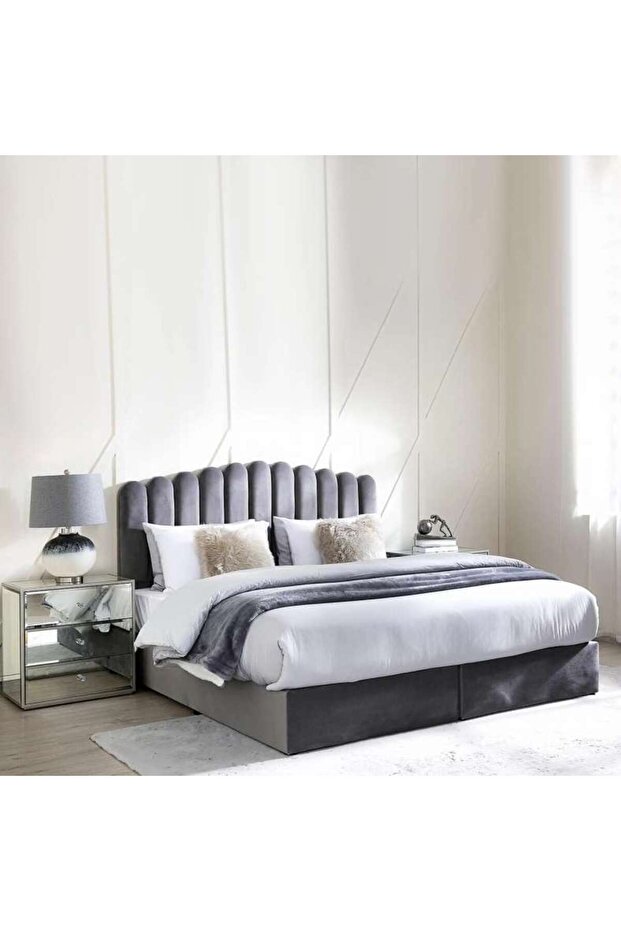 Anna King Bed Velvet Grey 180x200 Cm