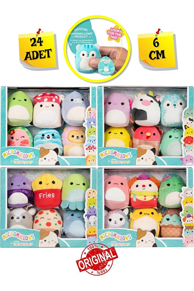 Micromallows Squishmallows Mini Soft Plush Toy Set of 24 Figures - 6 cm