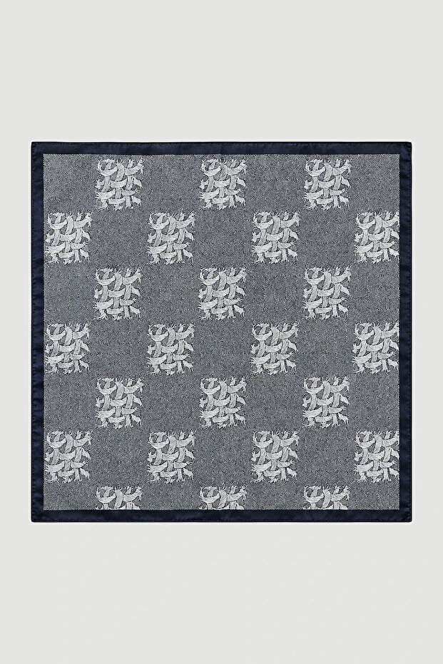 Square Patterned Scarf - Navy Blue - 2