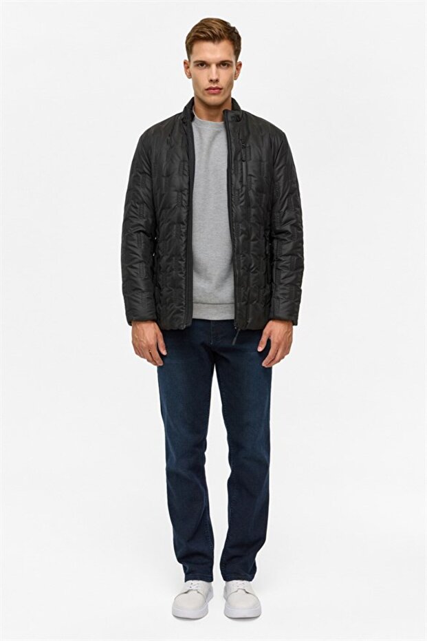 Siyah Slim Kapitone Mont - 8