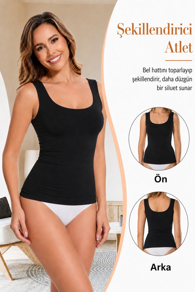 Women's Body-Fitting Pool Neckline Rope Strap Knitted Seamless Tank Top – Casual and Sports Use - Black 2085