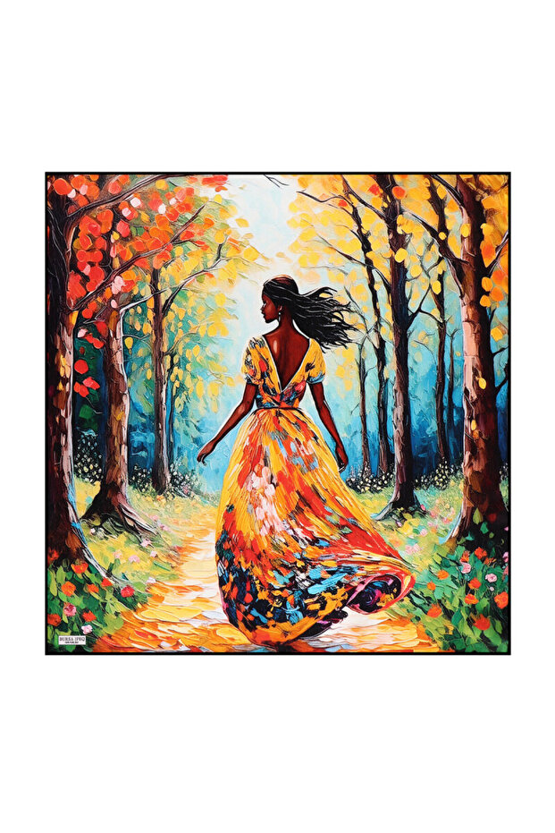 Orange Forest Pattern Silk Handkerchief - 1
