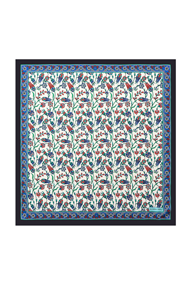 Tulip Patterned Navy Blue Silky Handkerchief
