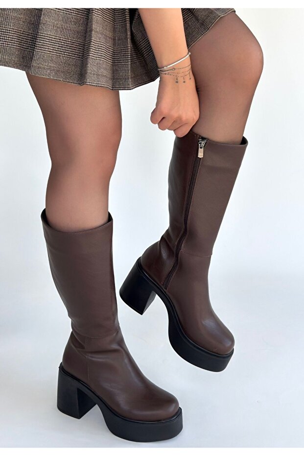 Women's Boots Brown Leather Stylish Disan