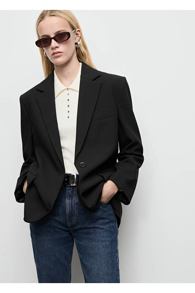 Straight Cut Blazer Jacket with Flap Pocket