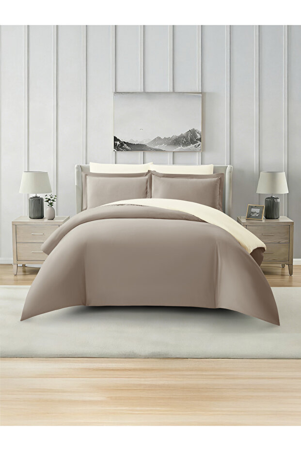 Solid Duvet Cover Set 6-Pcs, King Size 220×240 cm Bed, Brushed Microfiber,( Without Filler )