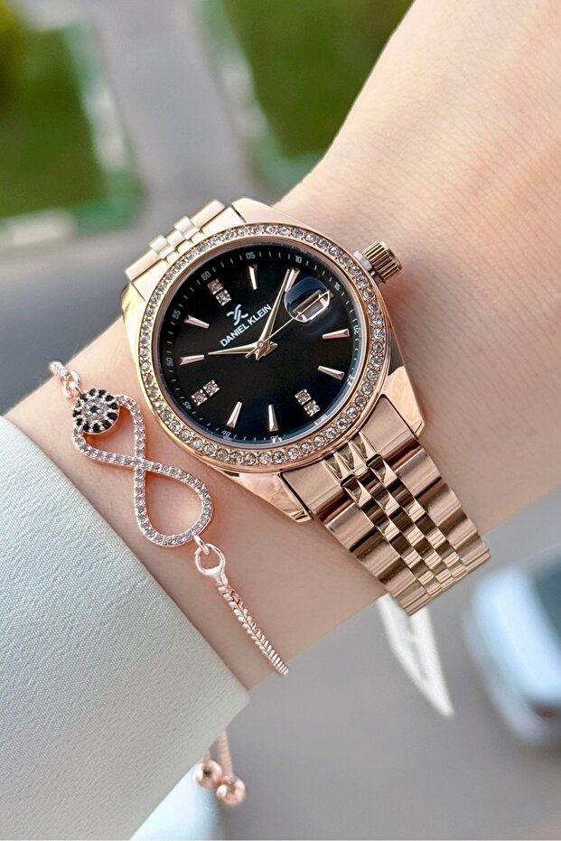 Women's Wristwatch with Black Dial and Rose Color Strap 32.5 mm Gift Packaged