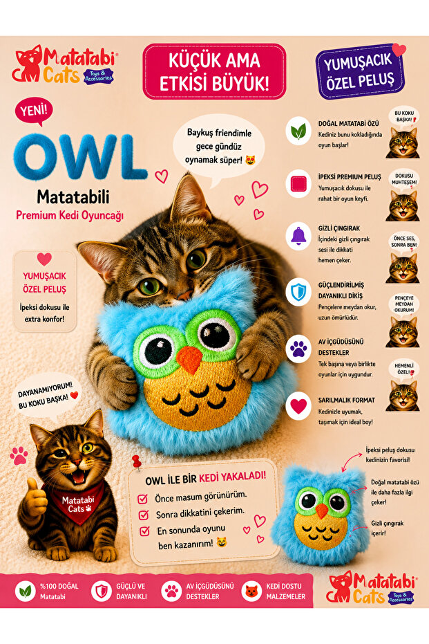 Owl Plush Cat Toy – Durable and Fun Toy for Cats with Matatabi Content