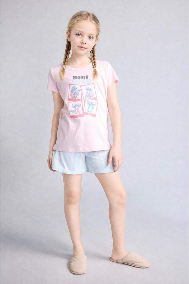 100% Cotton Disney Lilo & Stitch Relax Fit Shorts T-Shirt 2-Piece Pajama Set for Girls H8491A826Sm