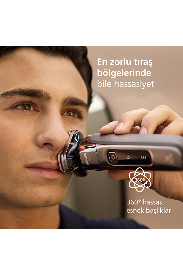 i9000 SkinIQ Islak&Kuru Tıraş Makinesi, 360 başlıklar, Şarj Standı, Çanta, X9002/30 - 5