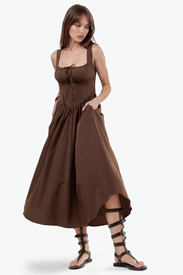 Busem Buttoned Square Neck Midi Dress