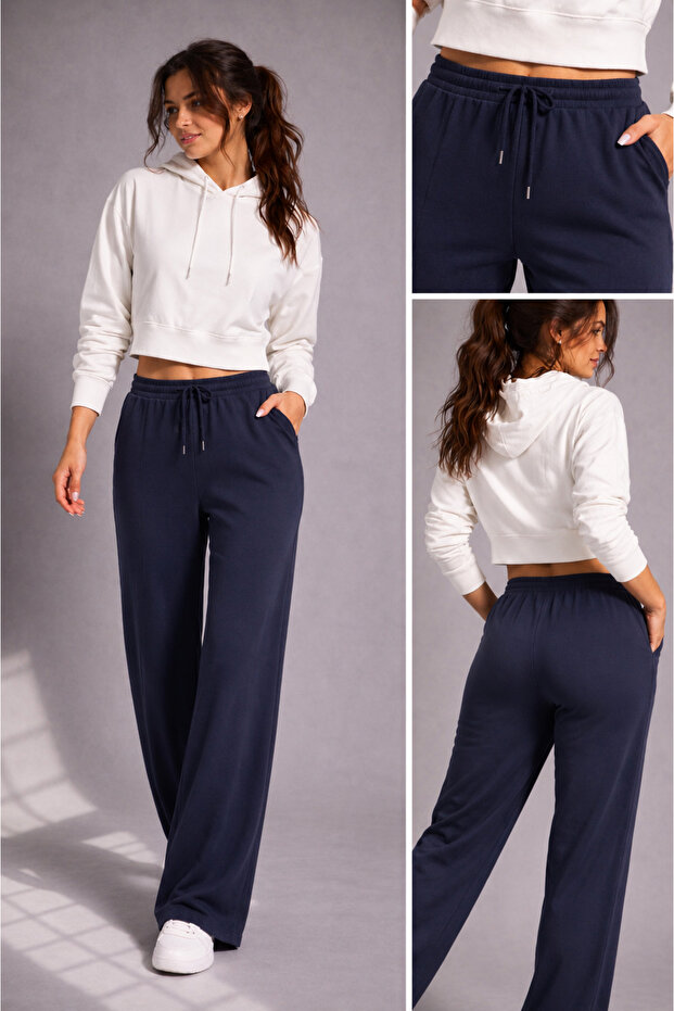 Women's Modal Palazzo Trendy Striped Wide Leg Quality Sweatpants with Pockets