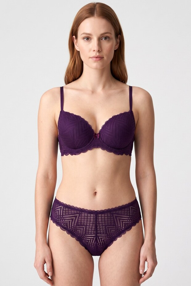Women's Purple Lace Push-Up Bra Set