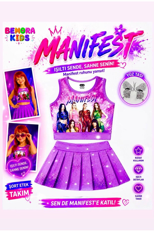 Manifest Mor Skirt Blouse Bottom Top 2-Piece Set Shorts Skirt Girl Child Bottom Top Set Party Concert Birthday Beach Wear