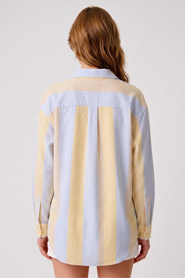 Multi-Colored Wrapped Detailed Striped Shirt - 8