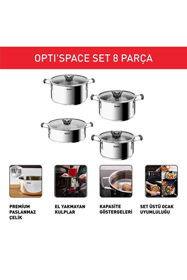 Optispace 8 Parça Çelik Tencere Seti - 3