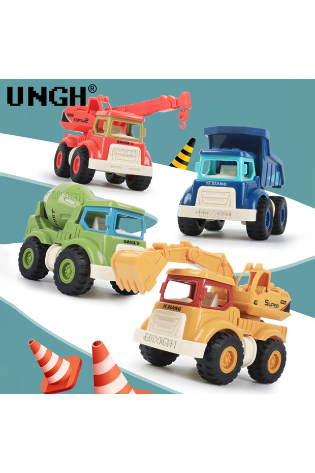 4pcs UNGH 4pcs/Set Cute Engineering Diecast Car Crane Excavator Dump Mixer Truck Inertial Vehicle To