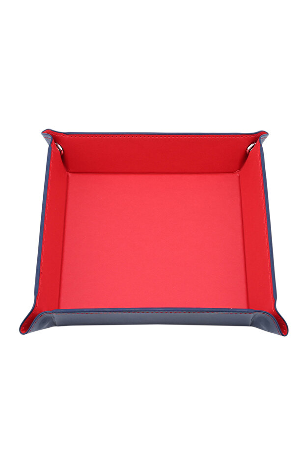 red Creative Folding Tray PU Leather Valet Trinket Collapsible Phone Key Wallet Coin Desktop Storage