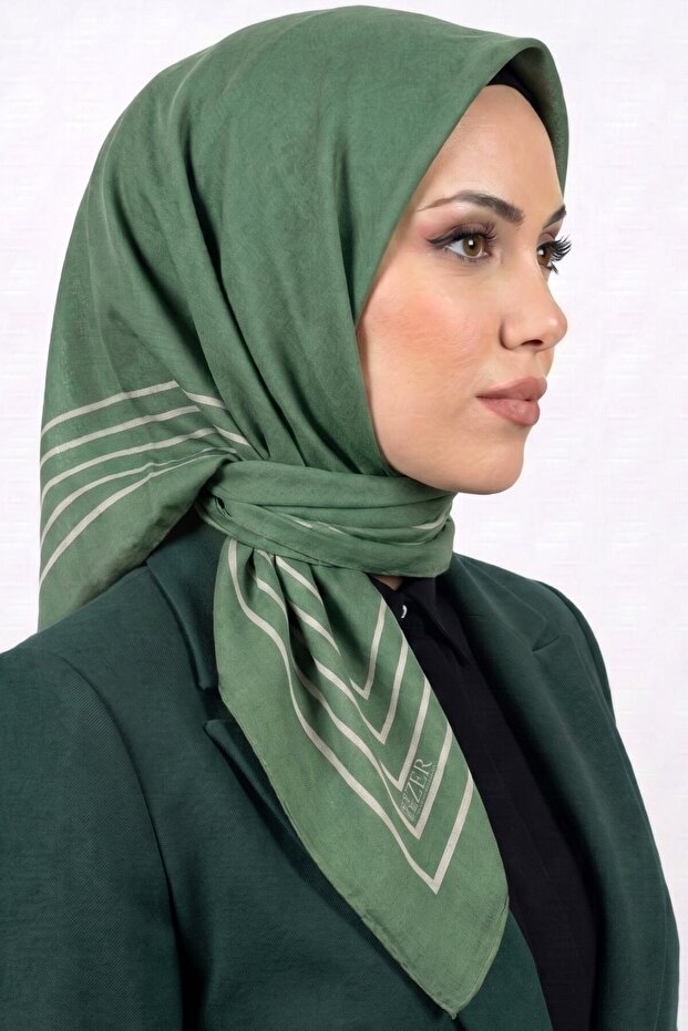 Women's Green Striped Organic Cotton Soft Scarf