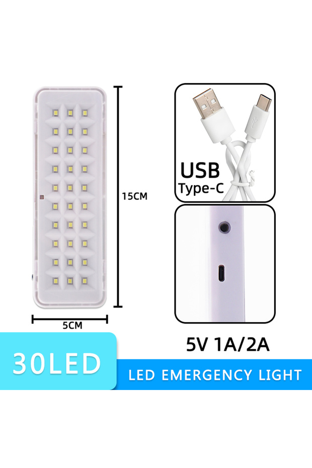 مصباح طوارئ ذكي محمول يعمل بمنفذ USB، مزود بـ 30/60 مصباح LED أبيض بارد، يُثبت على الحائط.